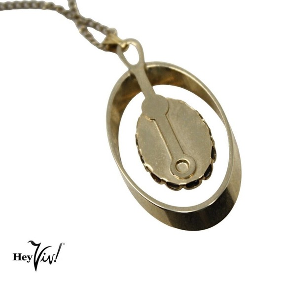 Vintage Gold Chain Necklace w Shiny Deep Brown Oval Pendant 18" Long - Hey Viv - Picture 3 of 5